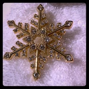 Gold Rhinestone Snowflake pin or pendant